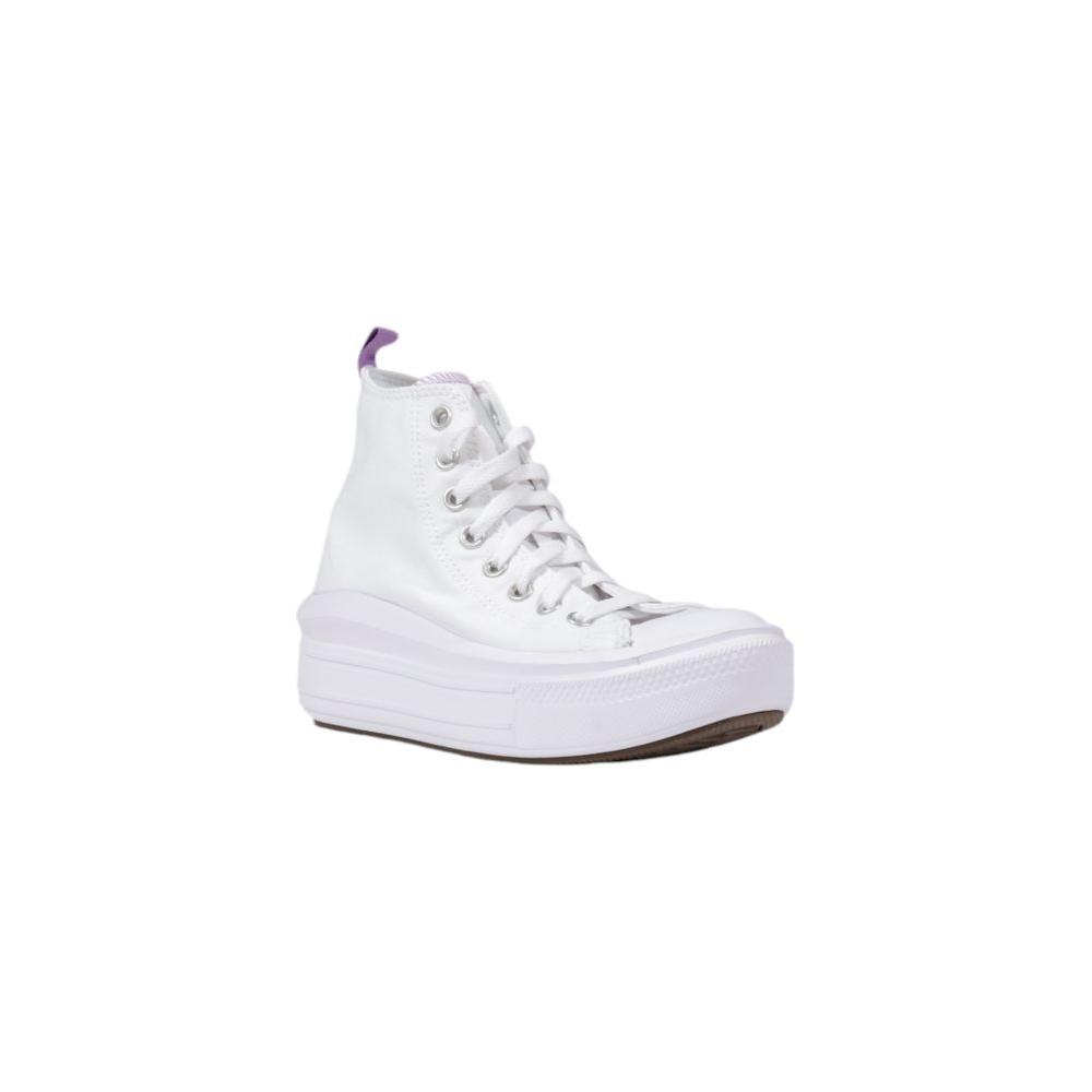 Converse white fabric women's sneaker with high-top design, perfect for casual wear, featuring 100% fabric composition.