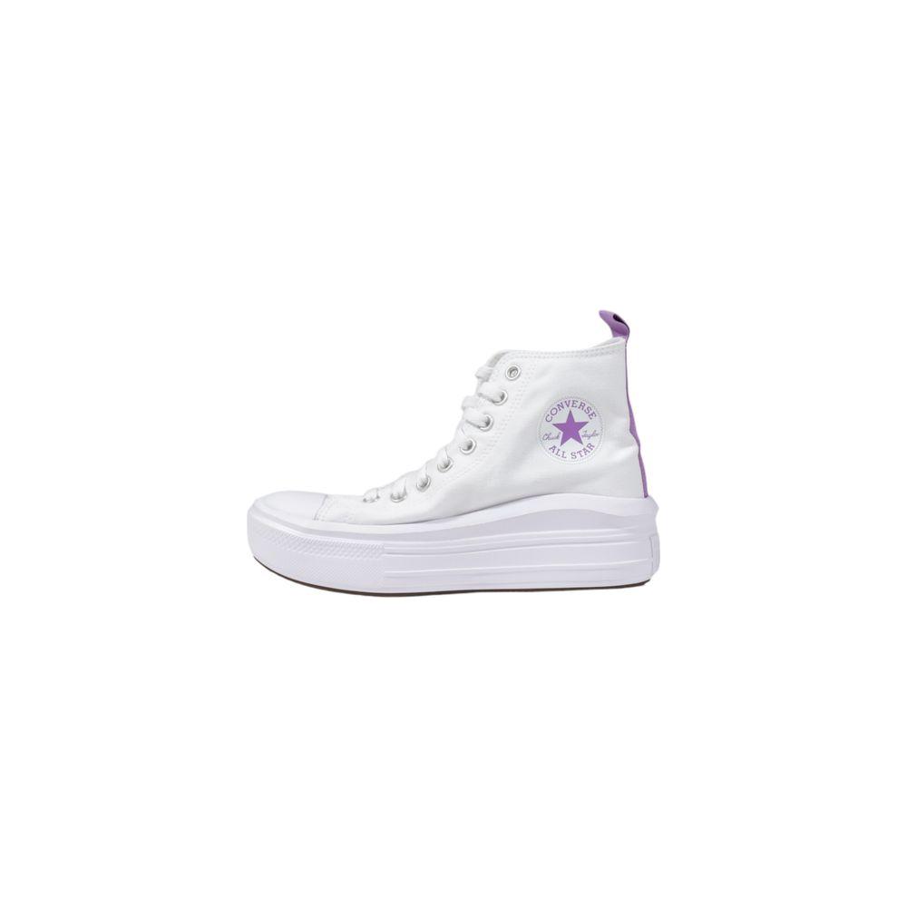White Converse women's sneaker in fabric, side view, from the current collection.