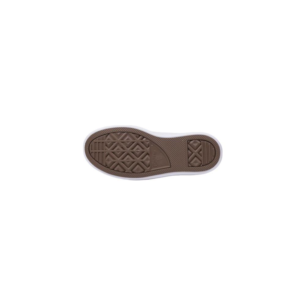Sole view of Converse white fabric sneaker for women, showcasing durable rubber design from the latest collection.