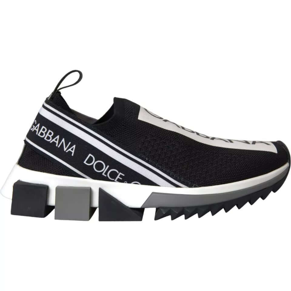 Dolce & Gabbana black and white Sorrento sock sneakers with logo, stylish slip-on design and rubber sole.