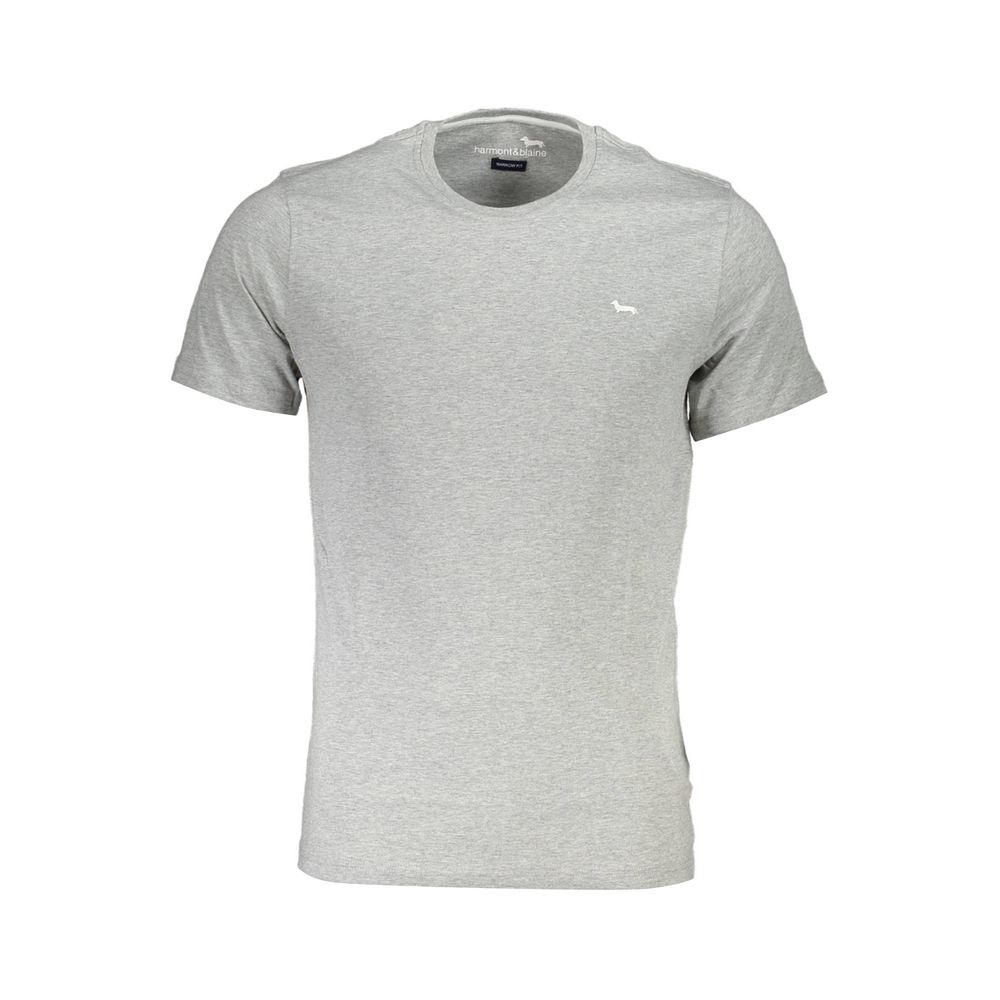 Harmont & Blaine grey cotton men's T-shirt with short sleeves and embroidered logo.