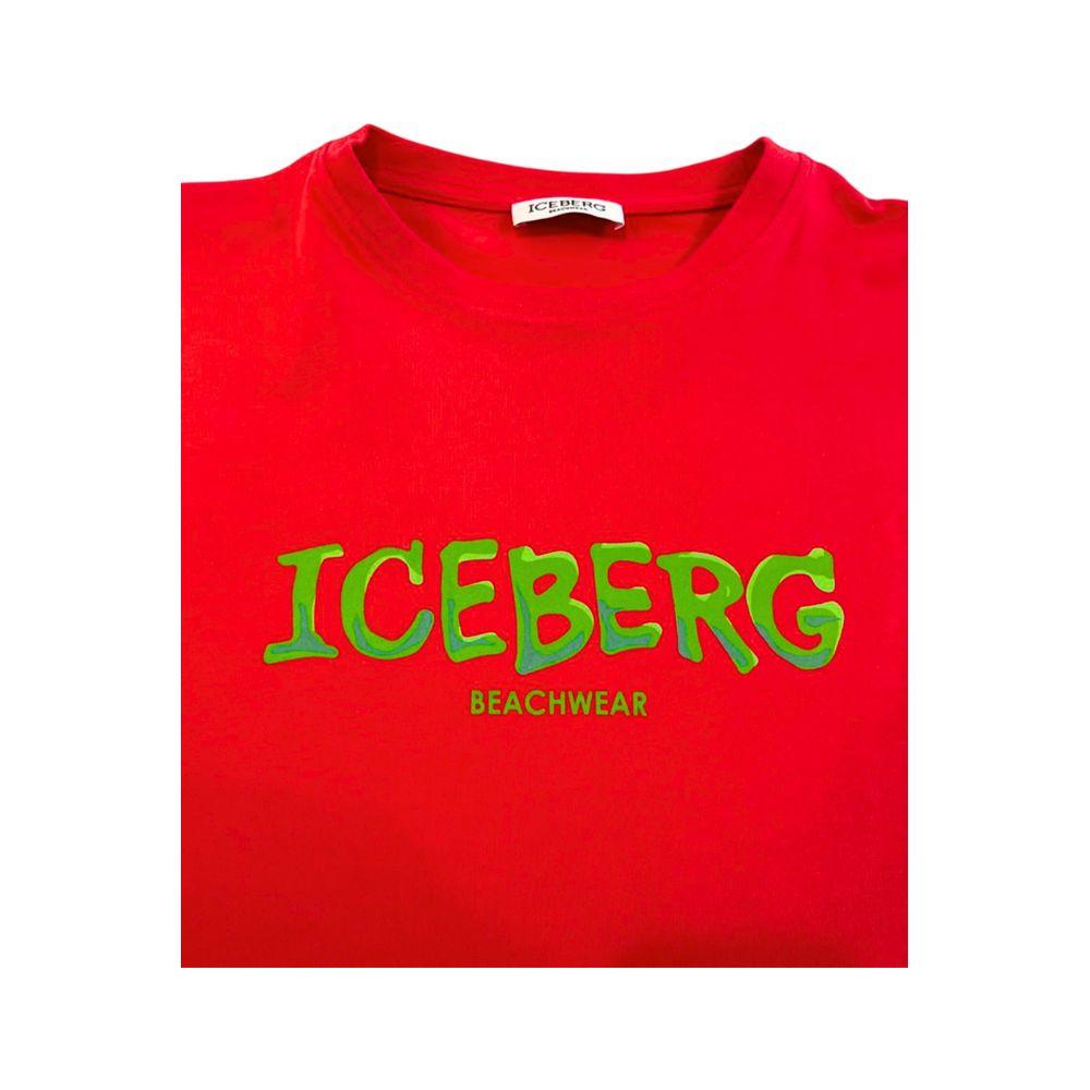 Iceberg Red Cotton Men's T-Shirt with Green Logo Print on Chest
