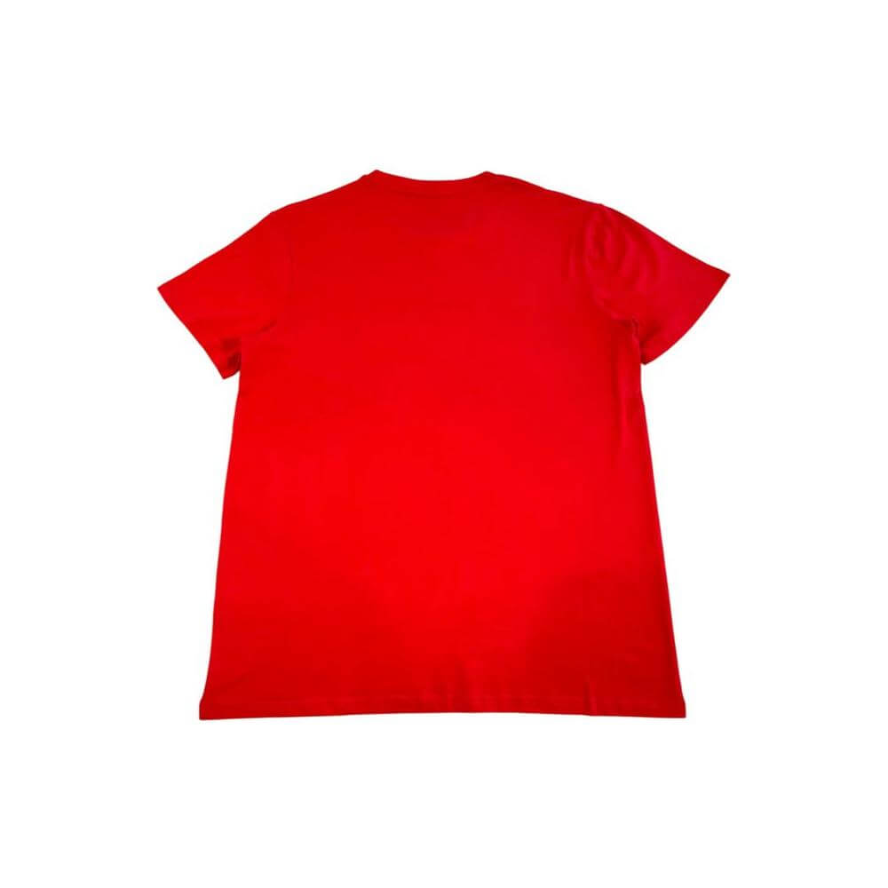 Back view of Iceberg red cotton men's T-shirt showcasing simple design and vibrant color.