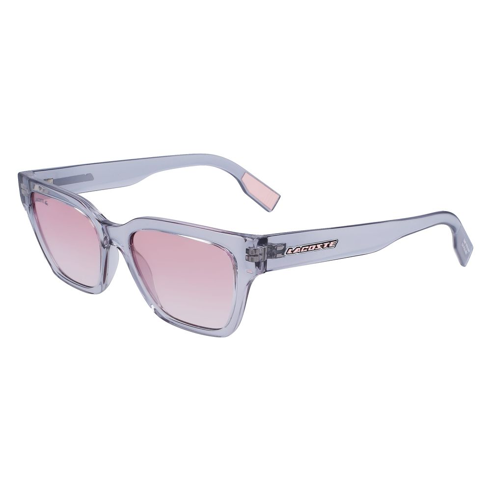Lacoste gray injected sunglasses L6002S-038 for women with pink lenses, featuring 53/17/145mm sizing and filter 3 protection.