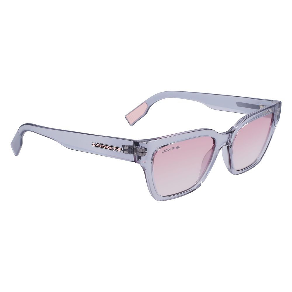 Lacoste L6002S-038 gray injected women's sunglasses with pink lenses, featuring 53/17/145 mm measurements and filter category 3.