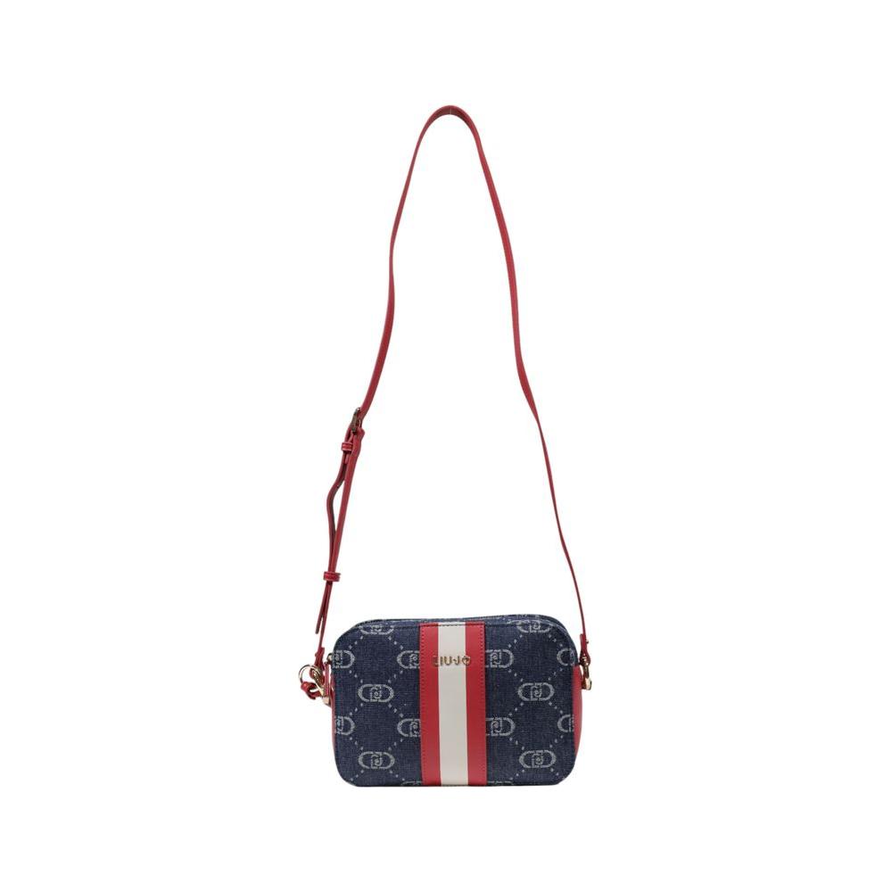 Liu Jo blue polyester handbag with red strap, part of the women's medium bags spring/summer collection.