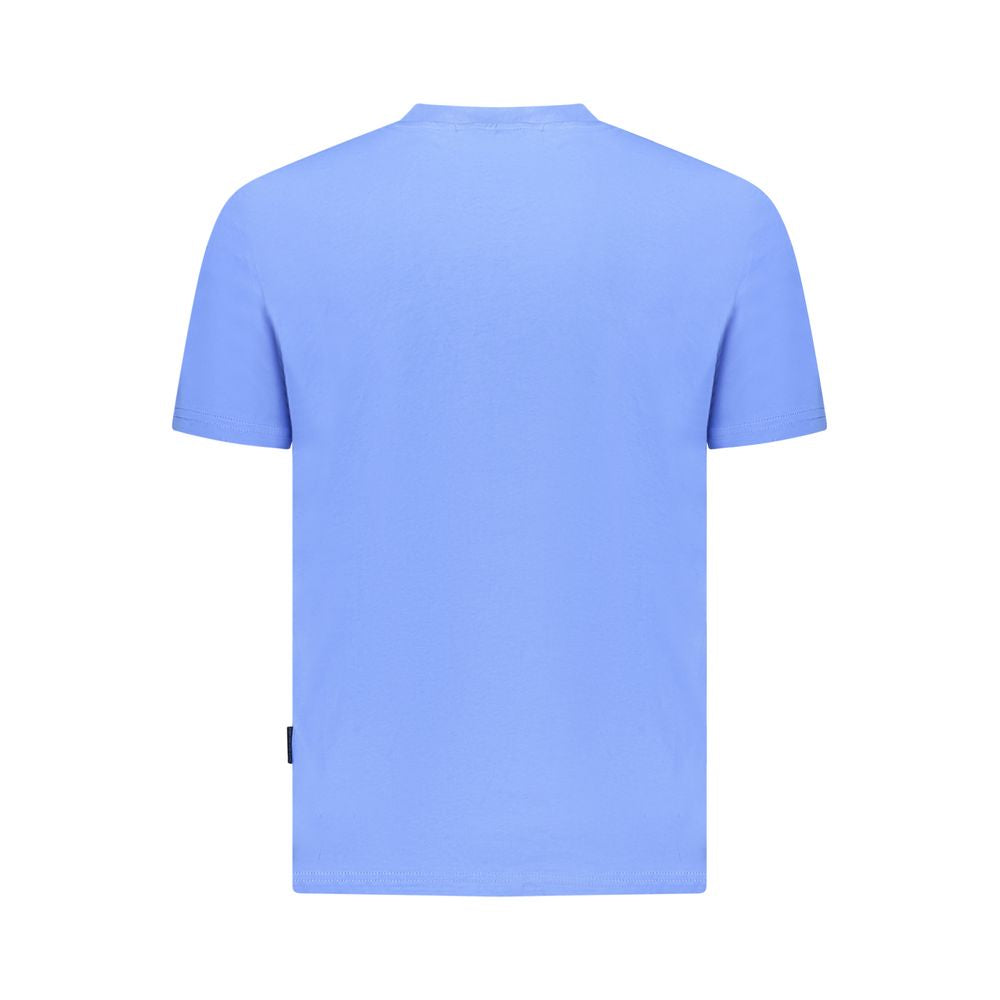 Napapijri blue cotton men's T-shirt back view, showcasing eco-friendly short-sleeve design and regular-fit style.