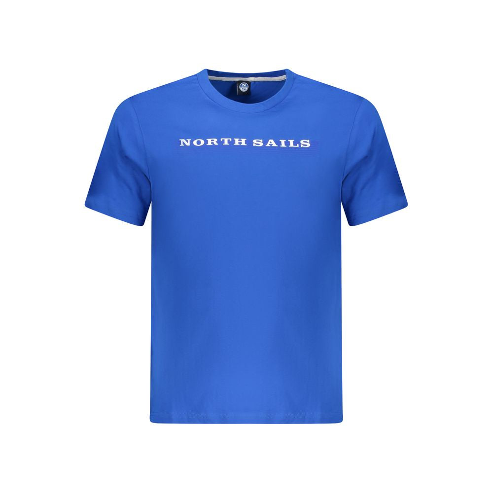 North Sails blue cotton men's T-shirt featuring a crew neck and iconic chest logo, perfect for stylish and comfortable wear.
