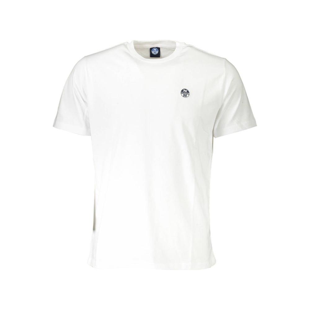North Sails white cotton men's T-shirt with short sleeves, crew neck, and logo appliqué for casual wear.