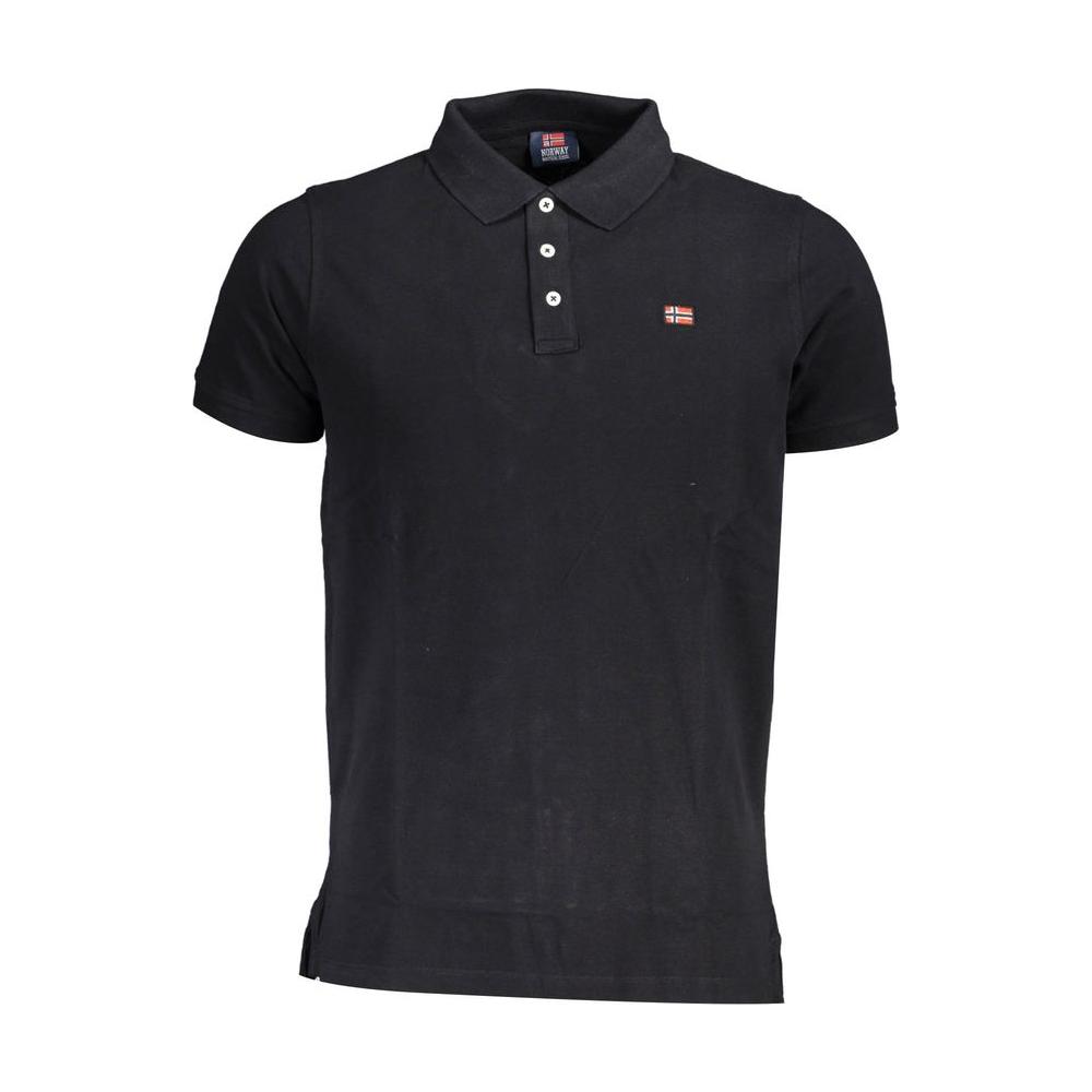Norway 1963 black cotton men's polo shirt with three-button placket and logo, offering timeless style and breathable comfort.
