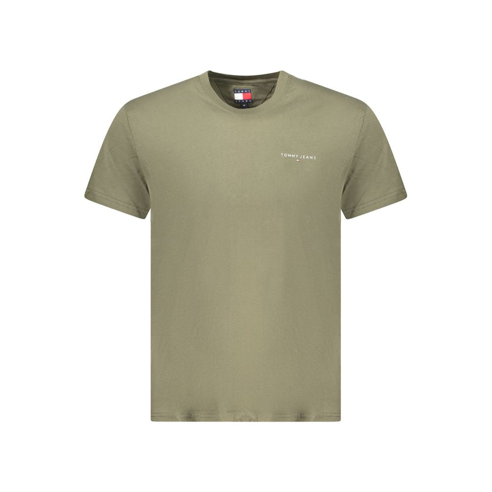 Tommy Hilfiger green cotton men's T-shirt with short sleeves and crew neck, featuring logo on chest.