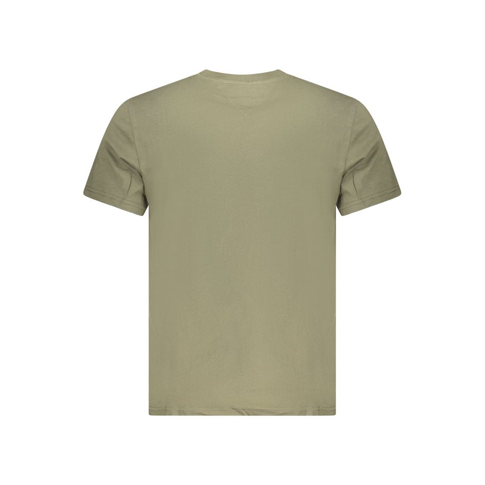 Tommy Hilfiger green cotton men's T-shirt with short sleeves, crew neck, and iconic logo, back view.