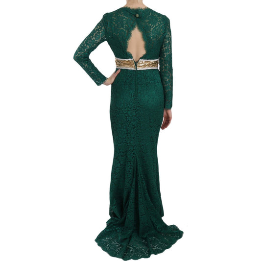 Dolce & Gabbana Emerald Elegance Long Sleeve Floor-Length Dress Dolce & Gabbana Dark Slate Gray