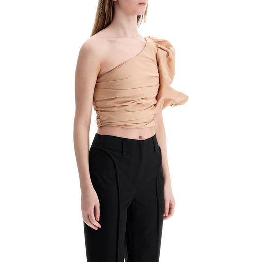Pinko asymmetrical one-shoulder taffeta top in cameo pink Topwear Pinko Black