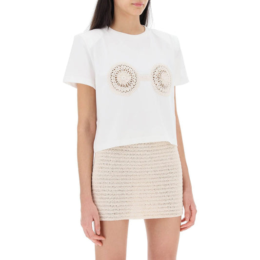Magda Butrym cropped t-shirt with crochet insert Topwear Magda Butrym Antique White