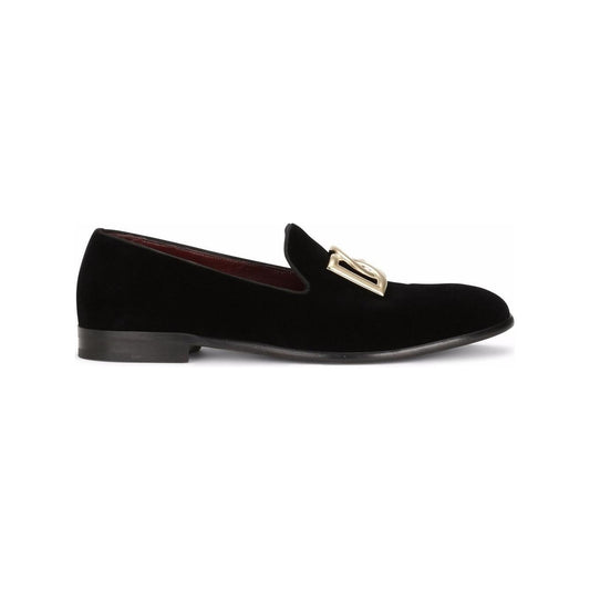 Dolce & Gabbana DG logo velvet slippers Moccasins Dolce & Gabbana Black