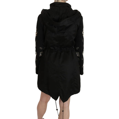 John Richmond Floral Sequined Beaded Hooded Jacket Coat