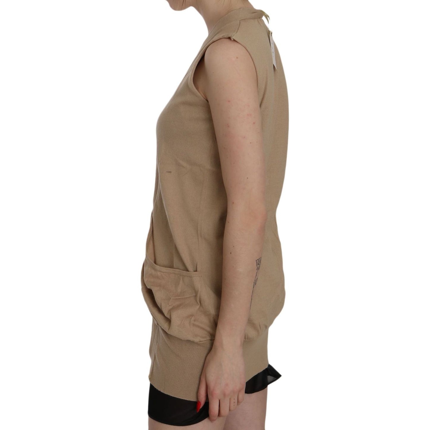 PINK MEMORIES Brown 100% Cotton Sleeveless Cardigan Top Vest TSH3469-40