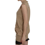PINK MEMORIES Brown 100% Cotton Sleeveless Cardigan Top Vest TSH3469-40
