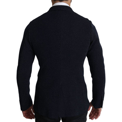 Dolce & Gabbana Dark Blue Dotted Double Breasted Coat Blazer