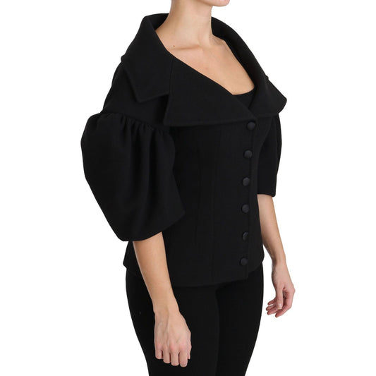Dolce & Gabbana Elegant Black Virgin Wool Coat Dolce & Gabbana Tan