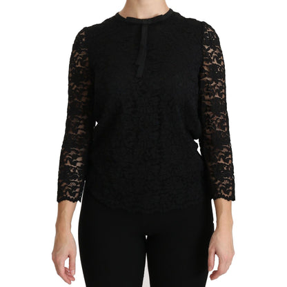 Dolce & Gabbana Black Lace Long Sleeve Nylon Blouse