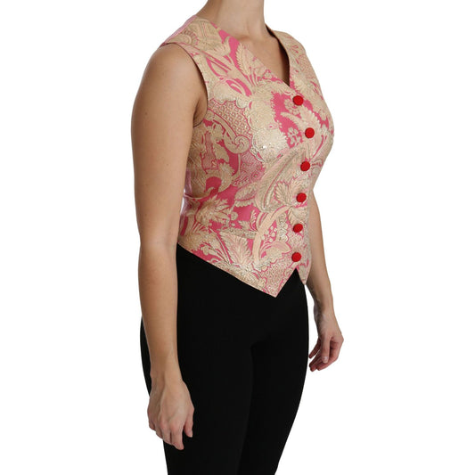 Dolce & Gabbana Pink Gold Brocade Waistcoat Vest Blouse Top TSH4287-38