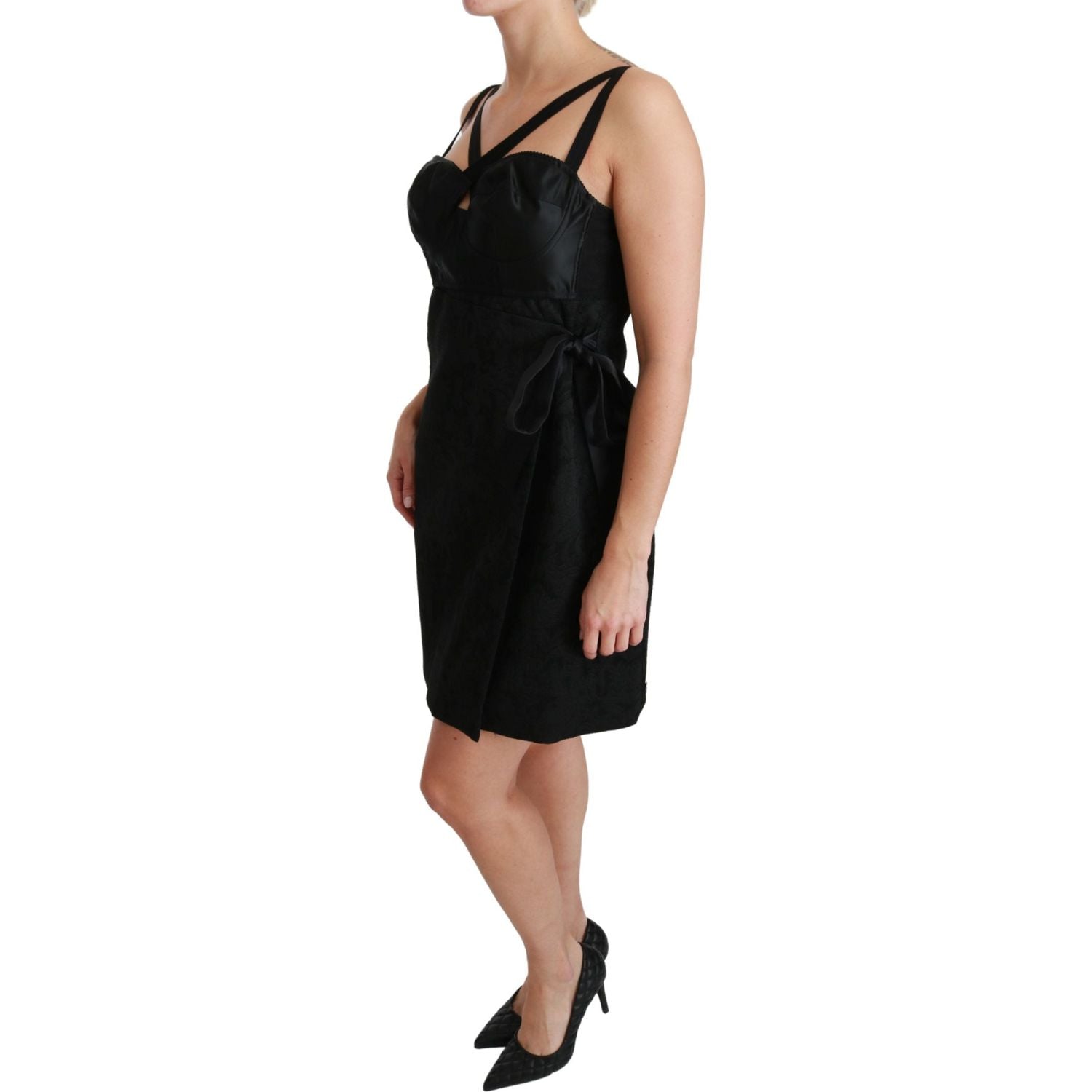 Dolce & Gabbana Black Stretch Satin Jacquard Mini Dress