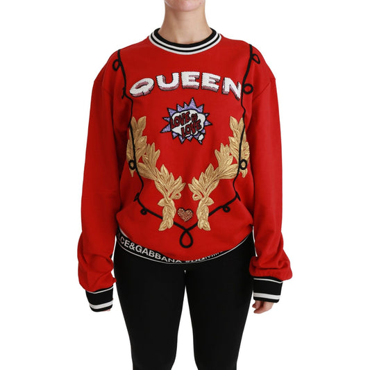 Dolce & Gabbana Radiant Red Sequined Crew Neck Sweater Dolce & Gabbana Firebrick