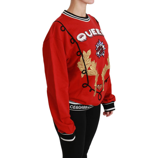 Dolce & Gabbana Radiant Red Sequined Crew Neck Sweater Dolce & Gabbana Firebrick