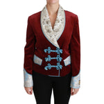Dolce & Gabbana Red Velvet Baroque Crystal Blazer Jacket JKT2558-38