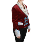 Dolce & Gabbana Red Velvet Baroque Crystal Blazer Jacket JKT2558-38