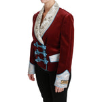 Dolce & Gabbana Red Velvet Baroque Crystal Blazer Jacket JKT2558-38