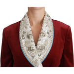 Dolce & Gabbana Red Velvet Baroque Crystal Blazer Jacket JKT2558-38