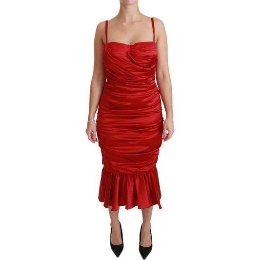 Dolce & Gabbana Exquisite Red Silk Fit and Flare Midi Dress Dolce & Gabbana Brown