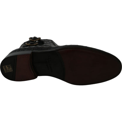 Dolce & Gabbana Black Crocodile Leather Derby Boots Shoes