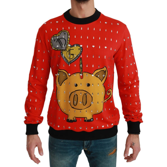 Dolce & Gabbana Elegant Red Crystal-Embellished Pullover Sweater Dolce & Gabbana Firebrick