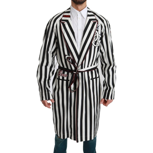 Dolce & Gabbana Elegant Belted Robe Nightgown in Black & White Dolce & Gabbana Light Gray