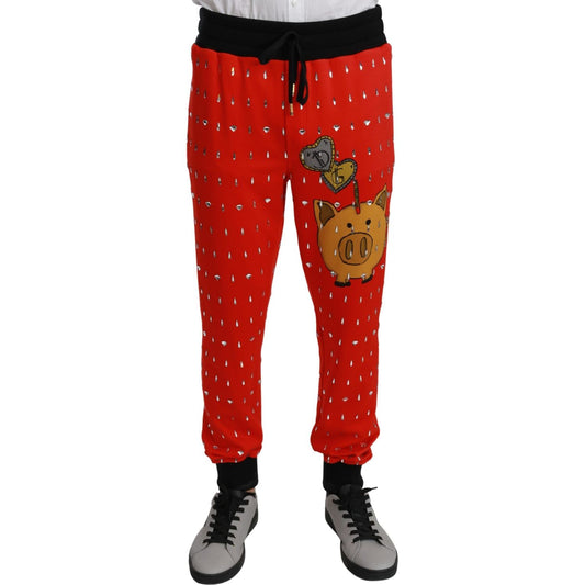Dolce & Gabbana Chic Red Piggy Bank Print Sweatpants Dolce & Gabbana Firebrick