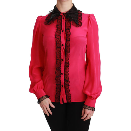 Dolce & Gabbana Silk Blend Lace Detail Blouse in Pink Dolce & Gabbana Firebrick