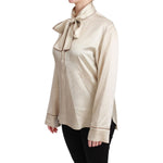 Dolce & Gabbana Beige Sleeve Top Queen Silk Satin Blouse TSH4657-40