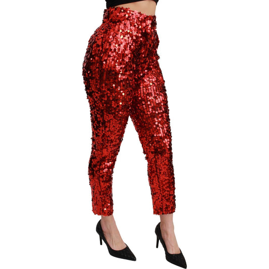 Dolce & Gabbana Elegant High-Waist Cropped Red Trousers Dolce & Gabbana Dark Red