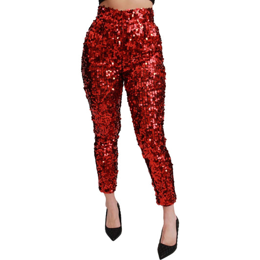 Dolce & Gabbana Elegant High-Waist Cropped Red Trousers Dolce & Gabbana Dark Red