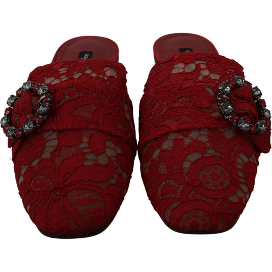 Dolce & Gabbana Radiant Red Slide Flats with Crystal Embellishments Dolce & Gabbana Dark Red