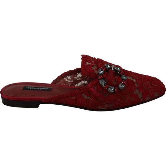 Dolce & Gabbana Radiant Red Slide Flats with Crystal Embellishments Dolce & Gabbana Black