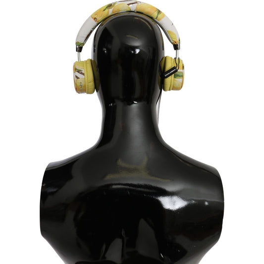 Dolce & Gabbana Chic White Leather Headphones with Yellow Print Dolce & Gabbana Black