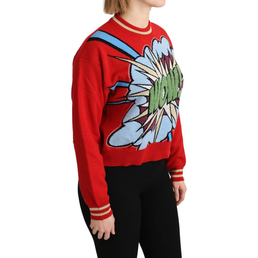 Dolce & Gabbana Radiant Red Cartoon Motive Cashmere Sweater Dolce & Gabbana Black