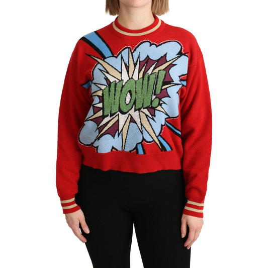 Dolce & Gabbana Radiant Red Cartoon Motive Cashmere Sweater Dolce & Gabbana Black