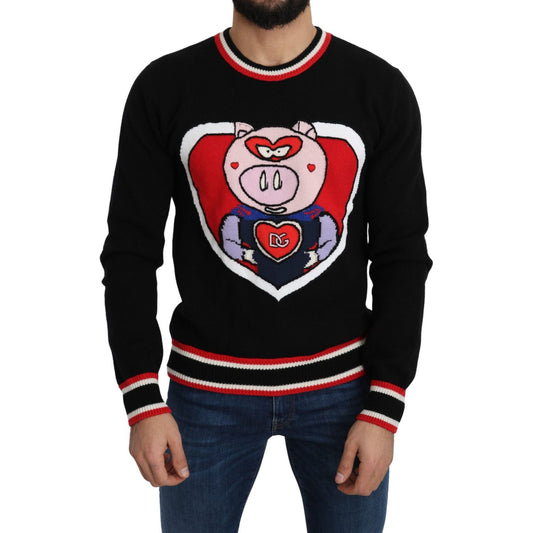 Dolce & Gabbana Elegant Black Cashmere Crew Neck Sweater Dolce & Gabbana Rosy Brown