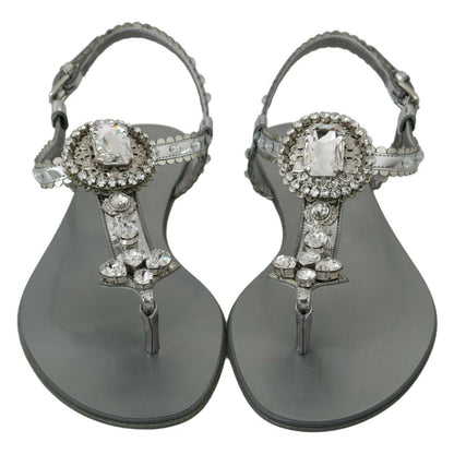 Dolce & Gabbana Silver Crystal Sandals Flip Flops Shoes
